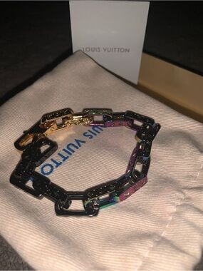 Louis Vuitton Iridescent & Black Chain-Link Bracelet with Gold Accents